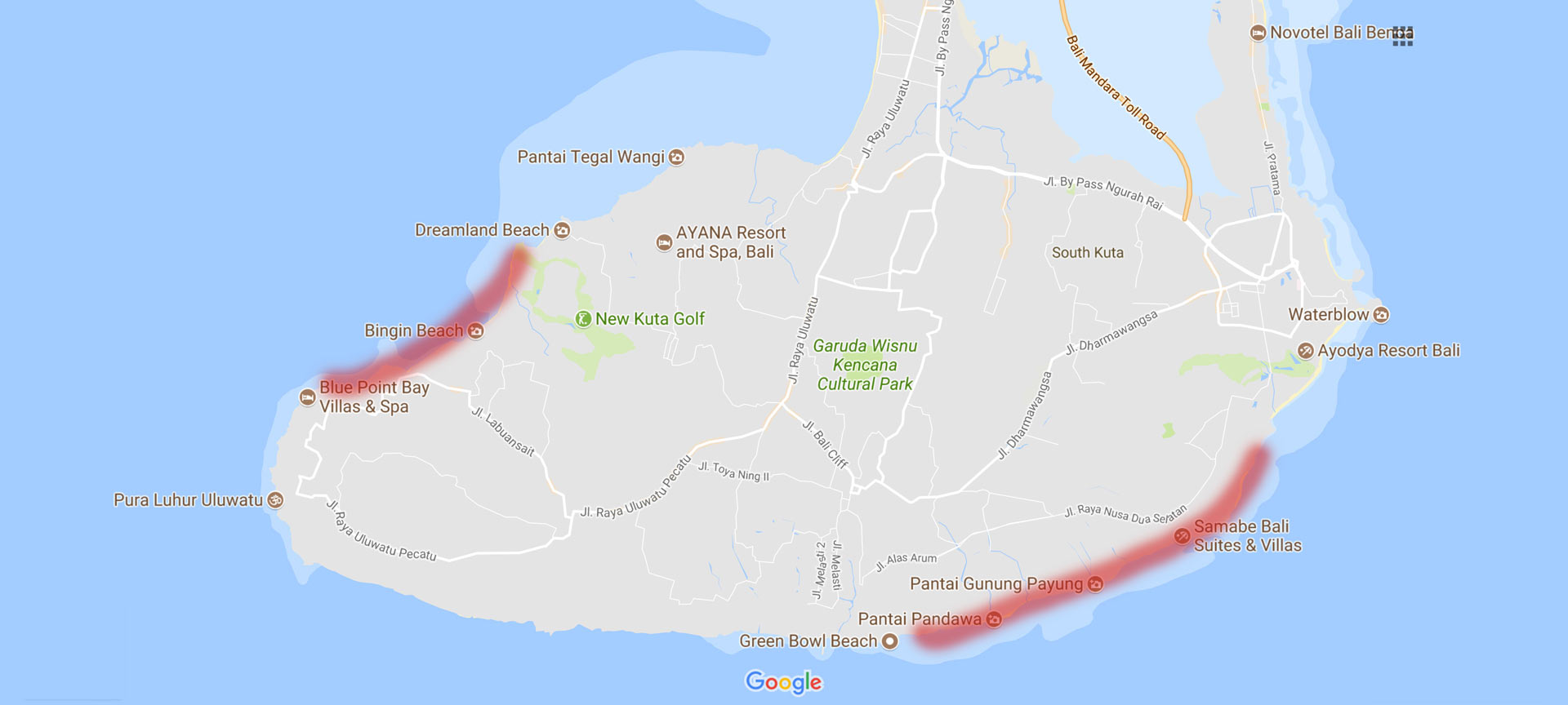 巴厘岛悬崖上别墅的位置